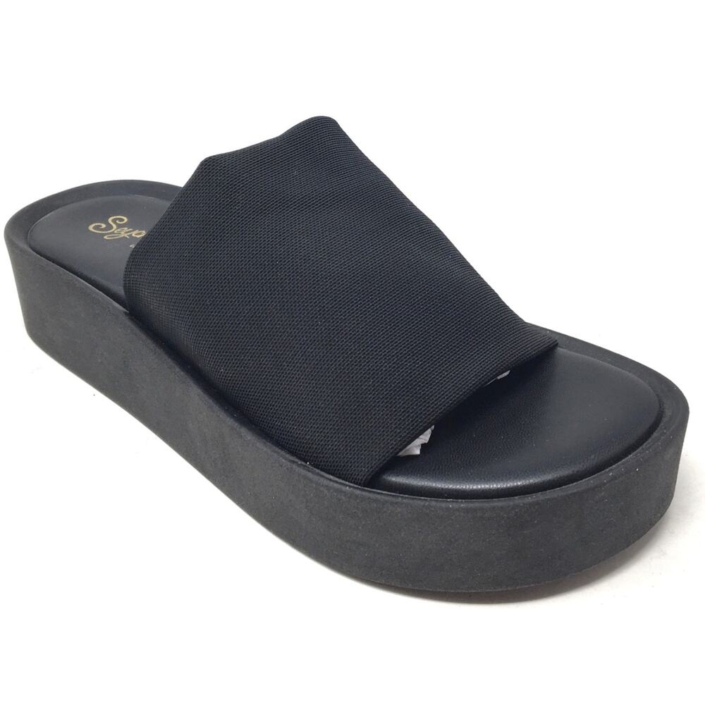 Seychelles Black Mesh Women's Size 6 Platform Wedge Slide Sandals Y2K